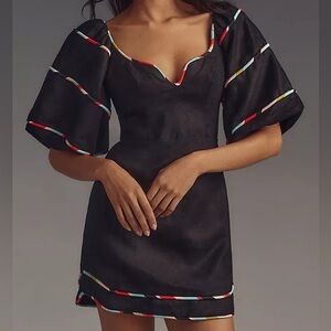 Farm Rio Black Colored Stripes Short Sleeve Mini
Dress